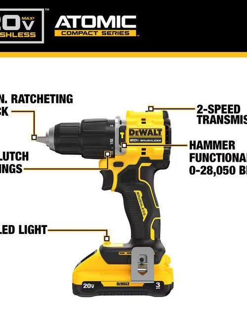 Load image into Gallery viewer, ATOMIC 20-Volt Lithium-Ion Cordless 1/2 In. Compact Hammer Drill with 3.0Ah Battery, Charger and Bag
