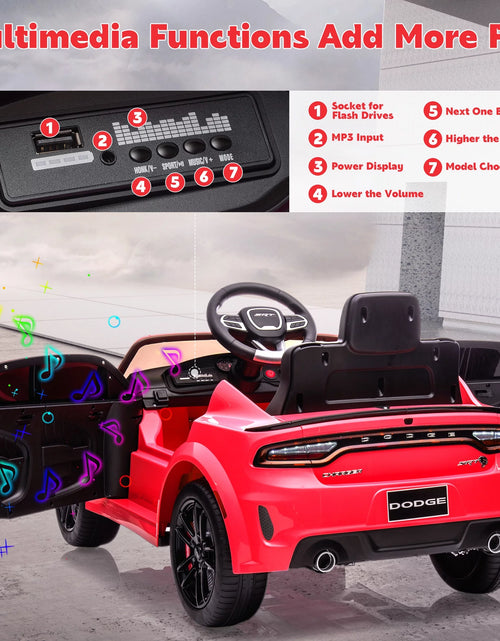 Load image into Gallery viewer, Dodge Electric Ride on Cars for Kids, 12V Licensed Dodge Charger SRT Powered Ride on Toys Cars with Parent Remote Control, Electric Car for Girls 3-5 W/Music Player/Led Headlights/Safety Belt, Black
