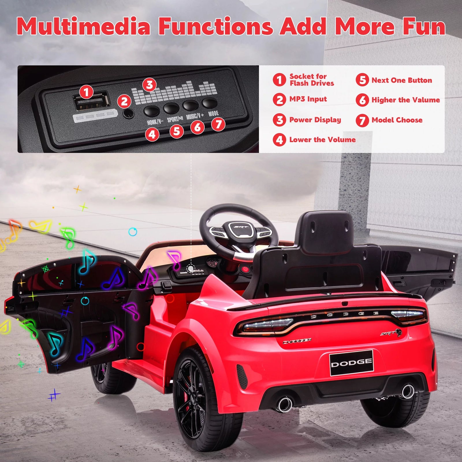 Dodge Electric Ride on Cars for Kids, 12V Licensed Dodge Charger SRT Powered Ride on Toys Cars with Parent Remote Control, Electric Car for Girls 3-5 W/Music Player/Led Headlights/Safety Belt, Black