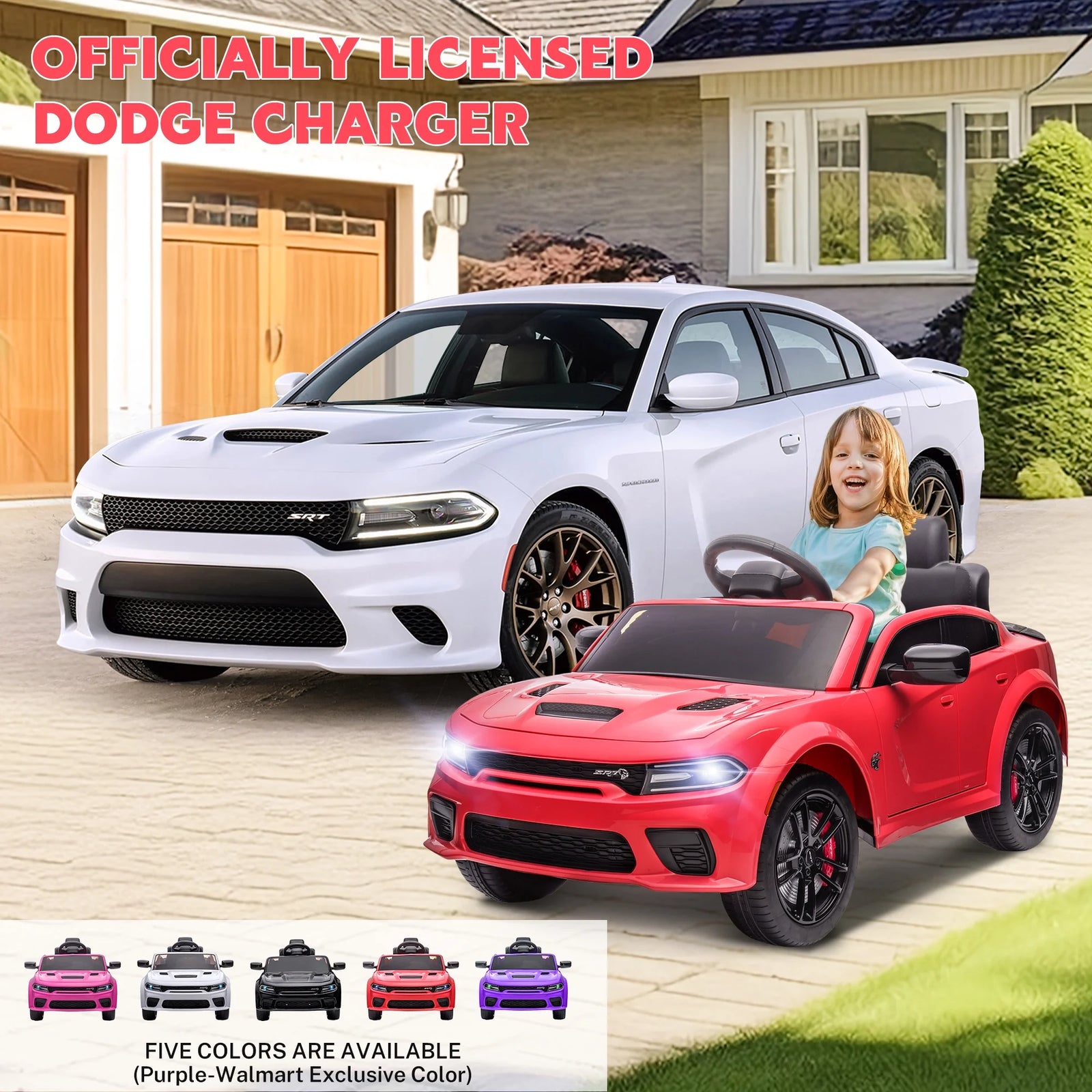 Dodge Electric Ride on Cars for Kids, 12V Licensed Dodge Charger SRT Powered Ride on Toys Cars with Parent Remote Control, Electric Car for Girls 3-5 W/Music Player/Led Headlights/Safety Belt, Black