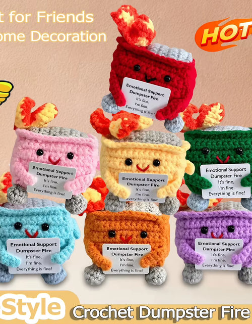 Load image into Gallery viewer, Emotional Support Dumpster Fire with Encouraging Card Positive Crochet Dumpster Fire Office and Home Decoration Gifts
