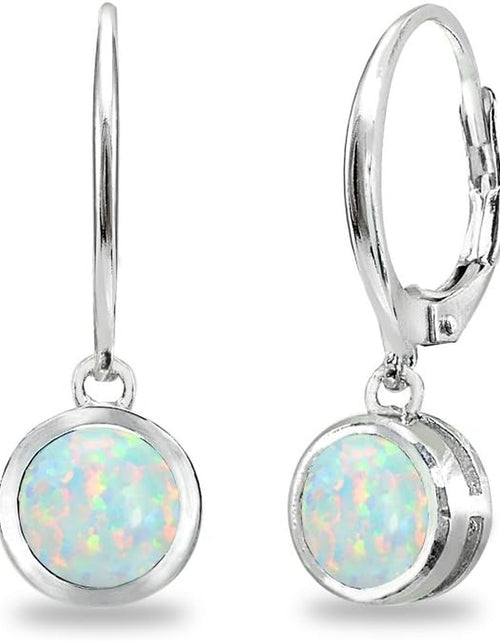 Load image into Gallery viewer, Sterling Silver Genuine or Synthetic Gemstone 6Mm round Bezel-Set Dangle Leverback Earrings
