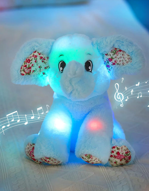 Load image into Gallery viewer, 12‘’ Musical Light up Elephant Plush Toy Floppy LED Stuffed Animals Lullabies Nightlight Bedtime for Kids Birthday for Toddlers, Blue
