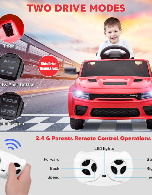 Load image into Gallery viewer, Dodge Electric Ride on Cars for Kids, 12V Licensed Dodge Charger SRT Powered Ride on Toys Cars with Parent Remote Control, Electric Car for Girls 3-5 W/Music Player/Led Headlights/Safety Belt, Black
