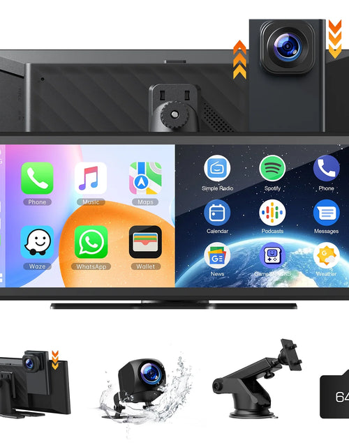 Load image into Gallery viewer, 9.26&#39;&#39; Wireless Carplay Screen for Car with 4K Dash Cam, 1080P Backup Camera, Portable Car Stereo with Carplay Android Auto, Mirror Link, Loop Recording, GPS Navigation, AUX/FM
