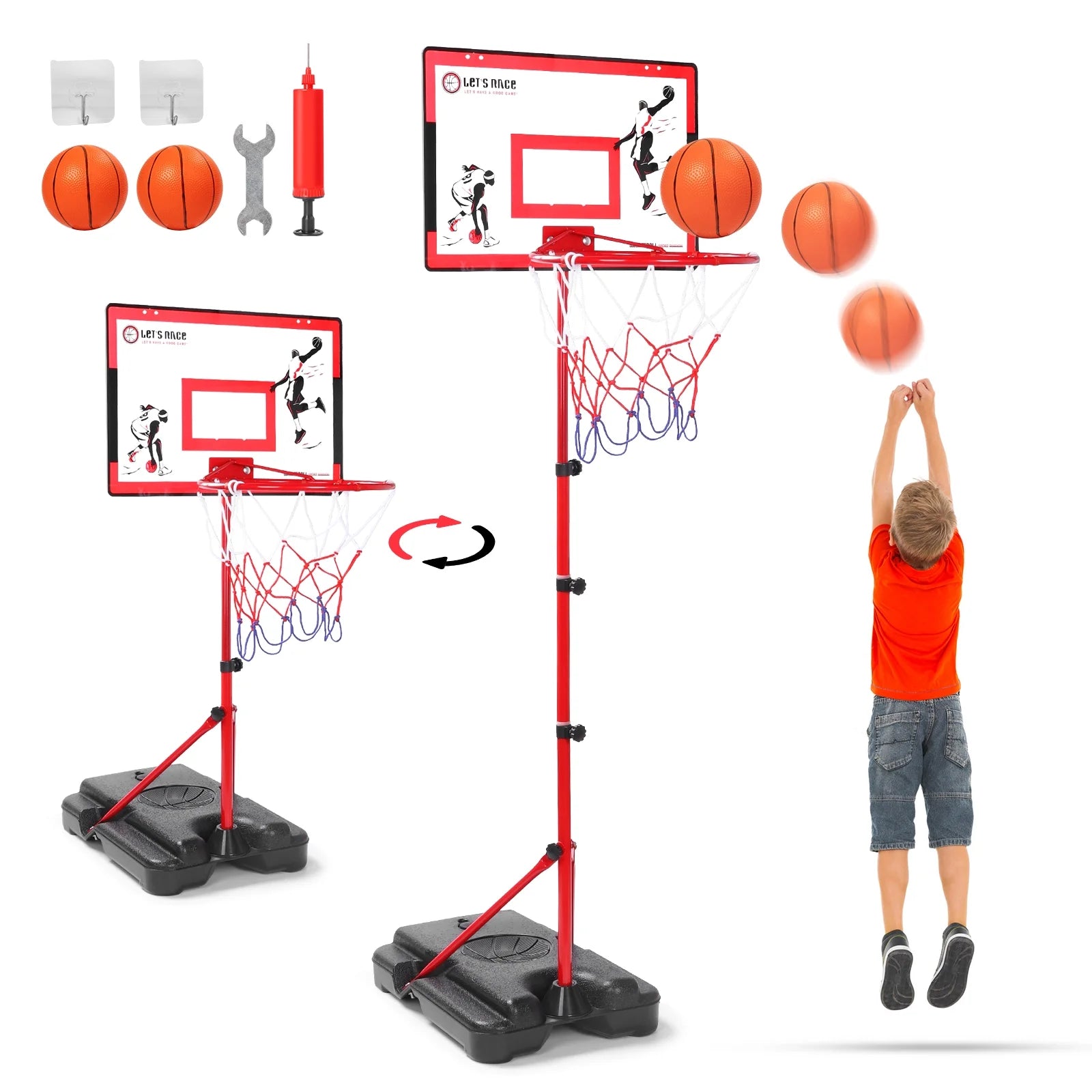 Kids Basketball Hoop for Age 3 4 5 6 7 8, Toddler Basketball Hoops Adjustable Height 3.01Ft-5.64Ft, Indoor Outdoor Mini Basketball Hoop Goal & Backboard Ball Games Toys for Girl Boy