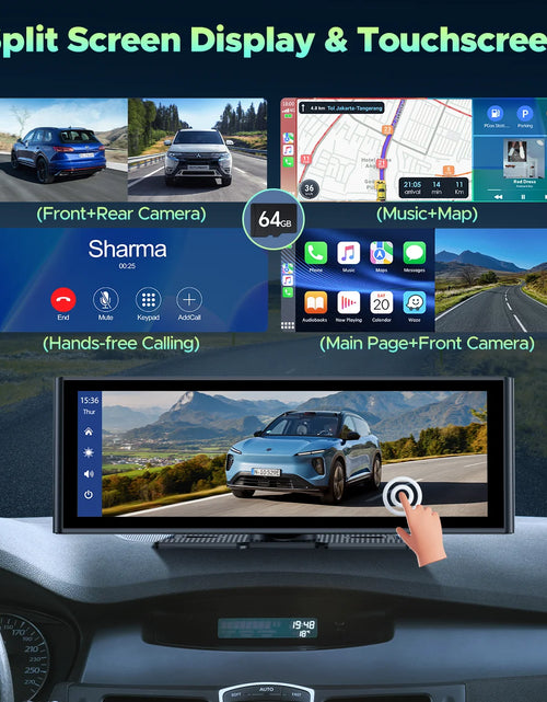 Load image into Gallery viewer, 9.26&#39;&#39; Wireless Carplay Screen for Car with 4K Dash Cam, 1080P Backup Camera, Portable Car Stereo with Carplay Android Auto, Mirror Link, Loop Recording, GPS Navigation, AUX/FM
