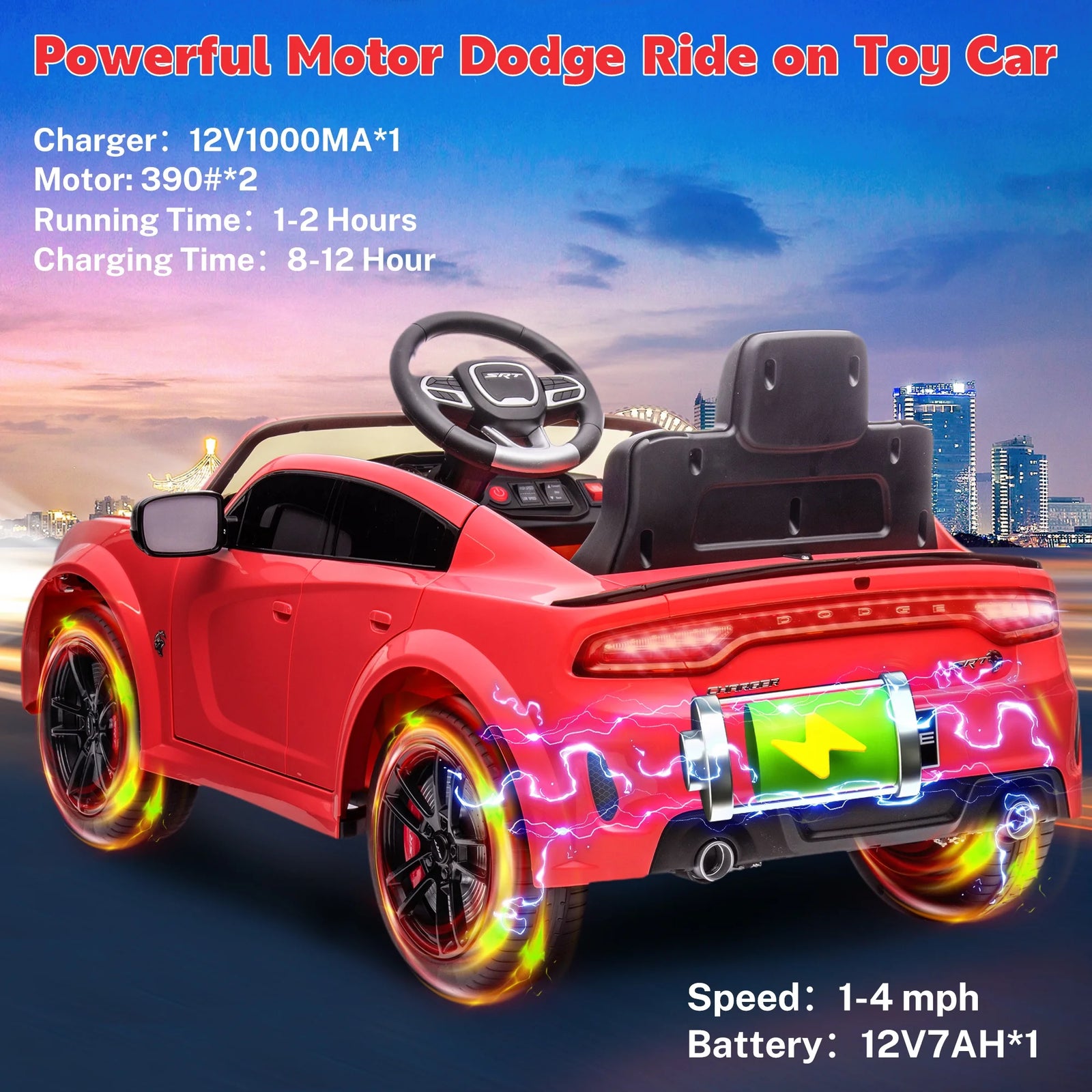 Dodge Electric Ride on Cars for Kids, 12V Licensed Dodge Charger SRT Powered Ride on Toys Cars with Parent Remote Control, Electric Car for Girls 3-5 W/Music Player/Led Headlights/Safety Belt, Black