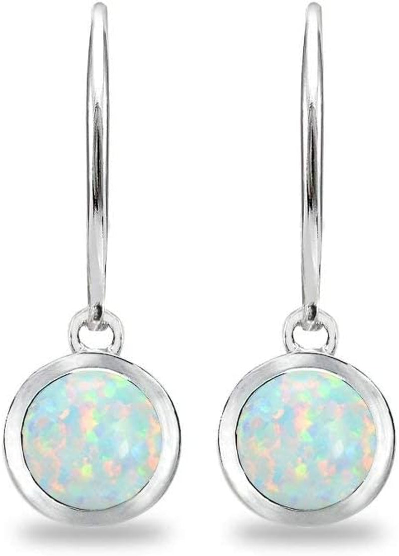 Sterling Silver Genuine or Synthetic Gemstone 6Mm round Bezel-Set Dangle Leverback Earrings