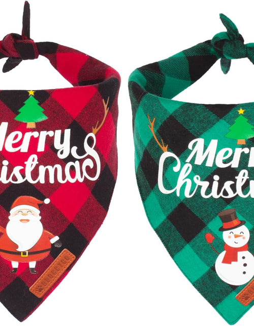 Load image into Gallery viewer, 2 Pack Dog Bandana Christmas Classic Plaid Pet Scarf Triangle Bibs Kerchief Merry Christmas Santa Snowman Print Pet Bandana for Medium Large Dogs Pets (Large, Red&amp;Green)
