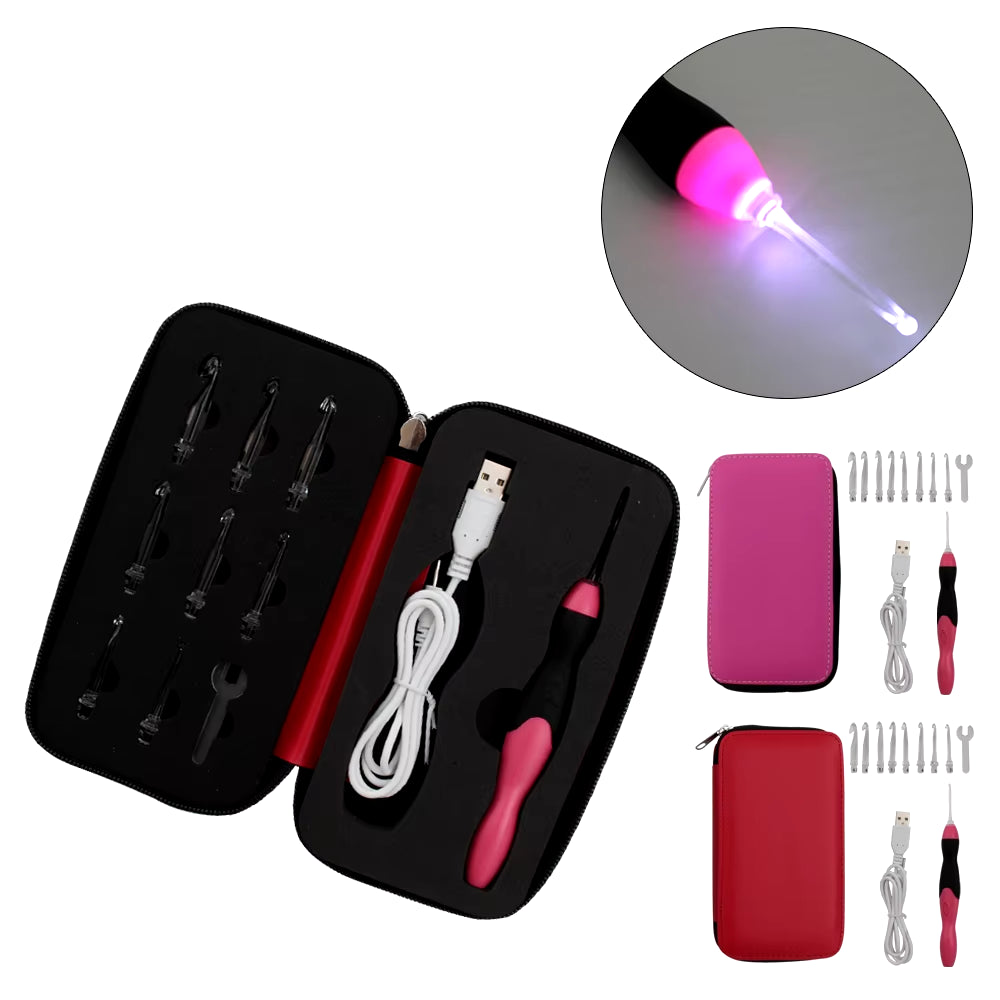 9-In-1 Luminous Led Needle Usb Knitting Knitting Tool Kit Crochet Knitting Hooks Set Knitting Tool Needle