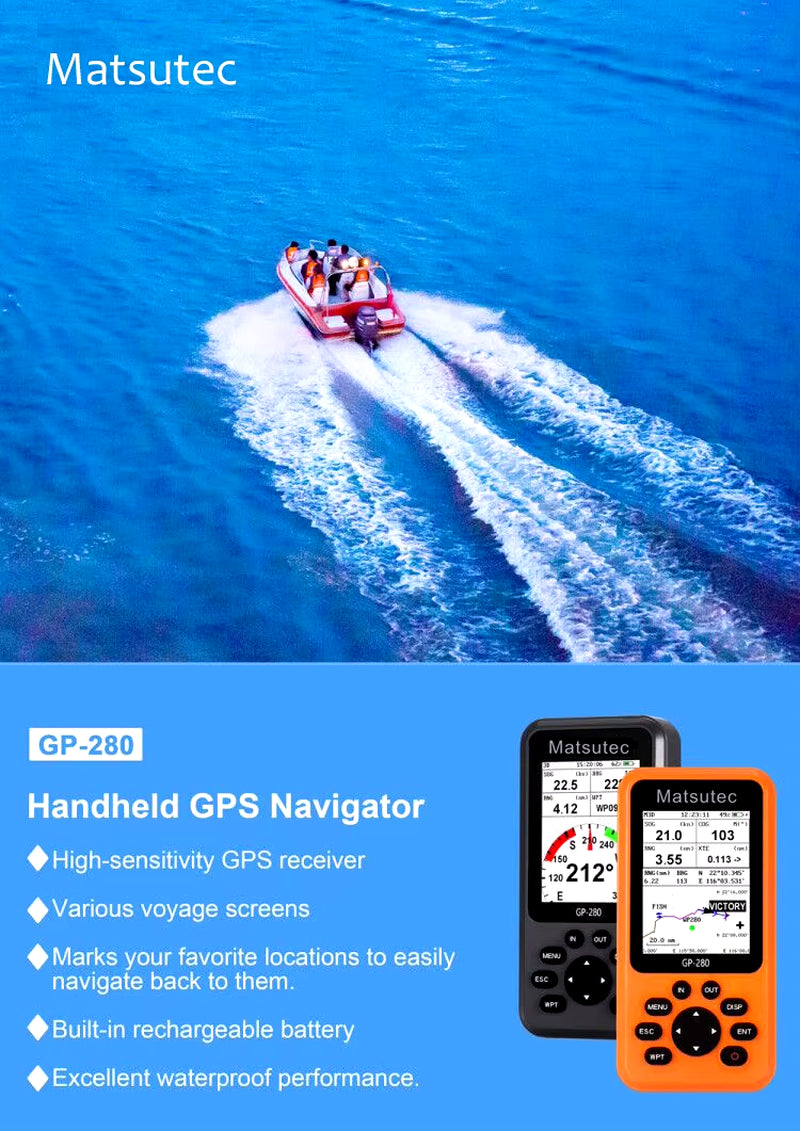 GP-280 Handheld GPS Navigator/Marine GPS Locator Handheld High-Sensitivity GPS Receiver/Various Voyage Screens (Black)