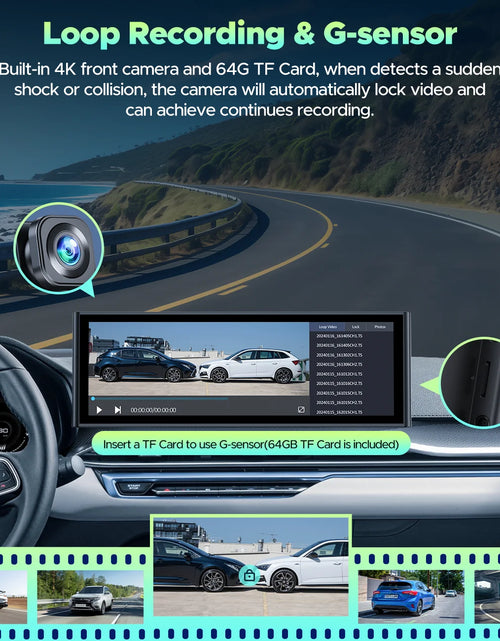 Load image into Gallery viewer, 9.26&#39;&#39; Wireless Carplay Screen for Car with 4K Dash Cam, 1080P Backup Camera, Portable Car Stereo with Carplay Android Auto, Mirror Link, Loop Recording, GPS Navigation, AUX/FM
